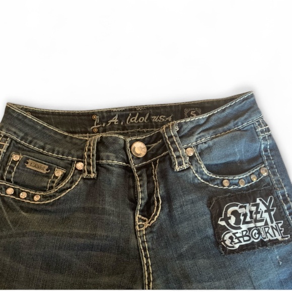 L.A. Idol with Ozzy OZZY OSBORNE Patch Woman’s Dark Blue Embellished Jeans - Picture 3 of 13